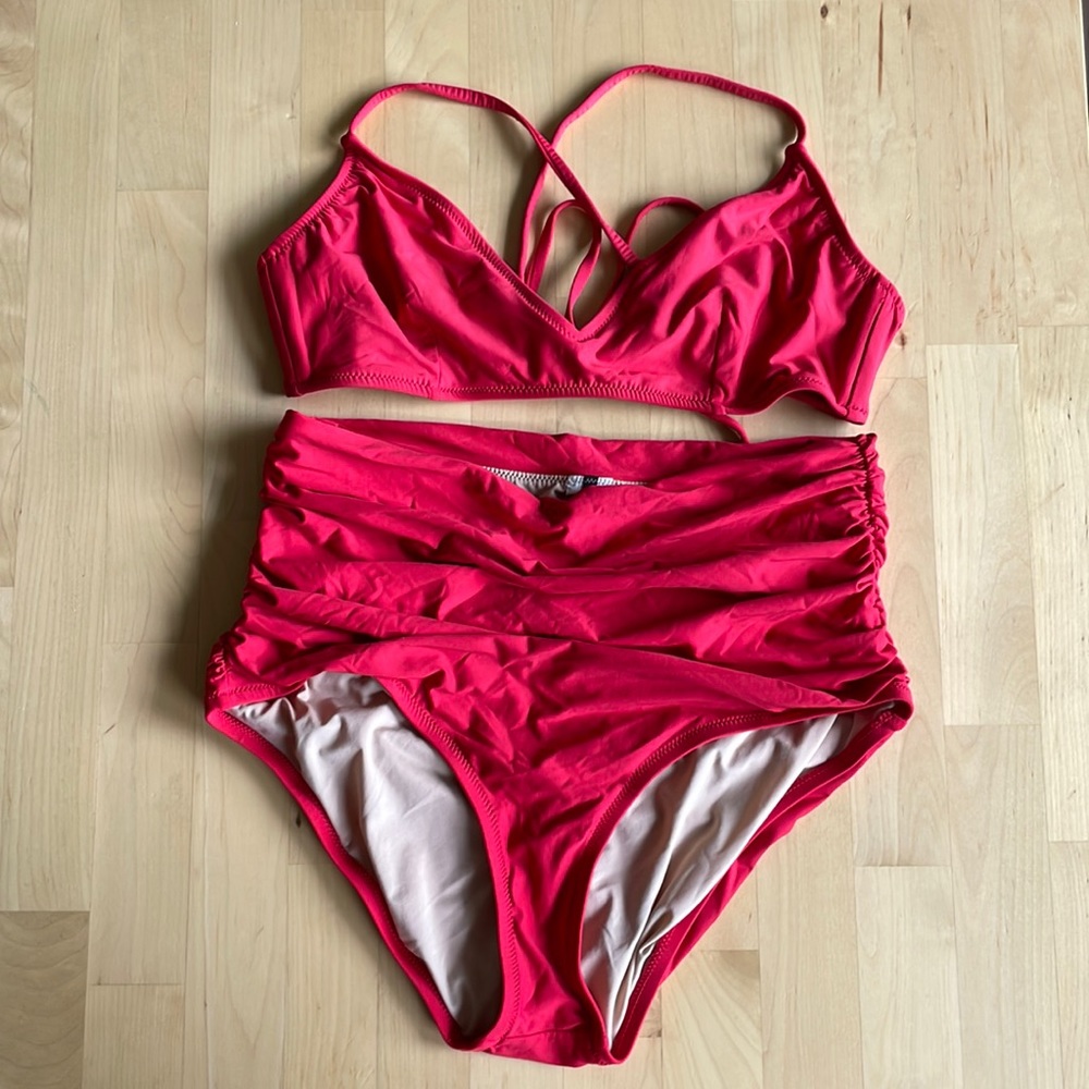 J crew swim suit set in red